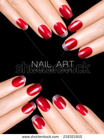 Holiday Nail Art  Luxury Nail Polish With Glitter French Manicure In