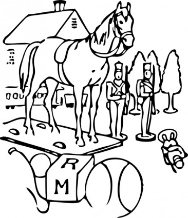Horse Building Trees Toys Outline Clipart