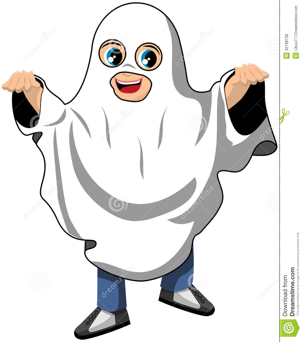 Illustration Featuring A Smiling Boy Wearing Halloween Ghost Costume