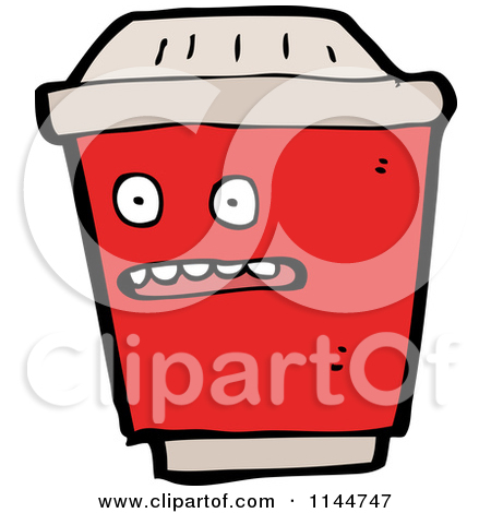 Of A Surprised Red To Go Coffee Mascot   Royalty Free Vector Clipart    