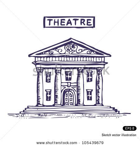 Theatre Building  Hand Drawn Sketch Illustration Isolated On White