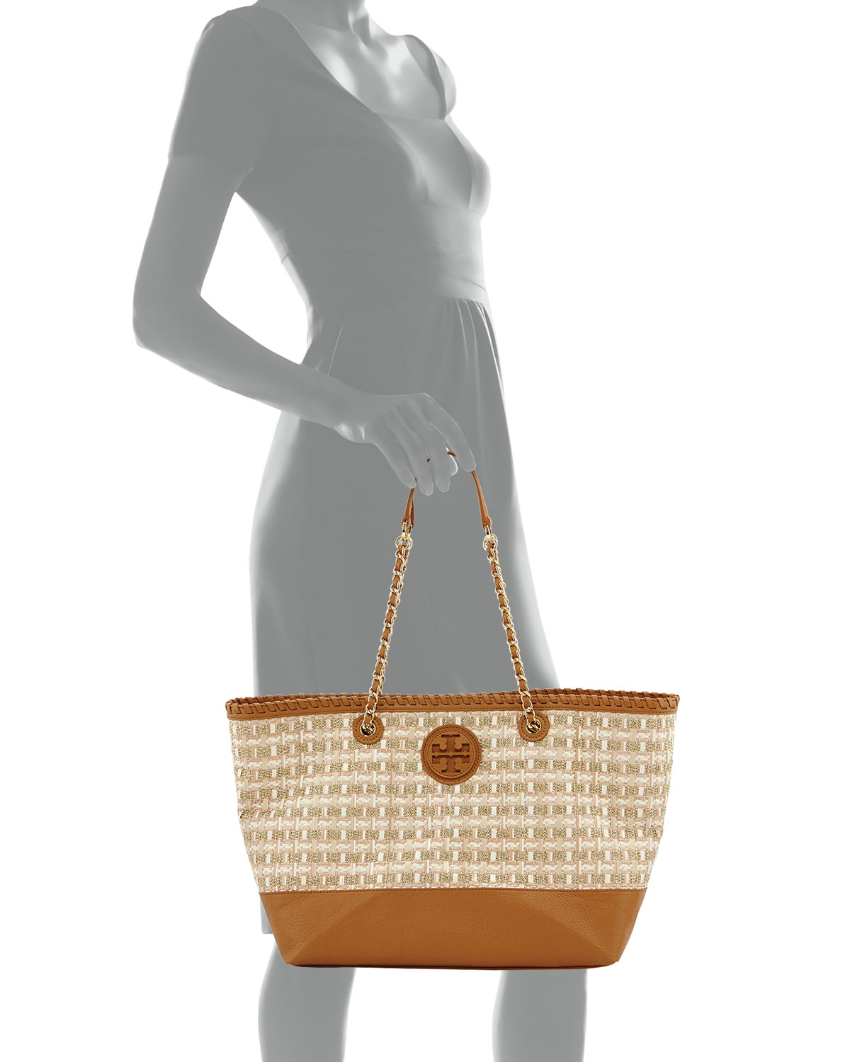 Tory Burch   Beige Marion Woven Straw Tote Bag   Lyst