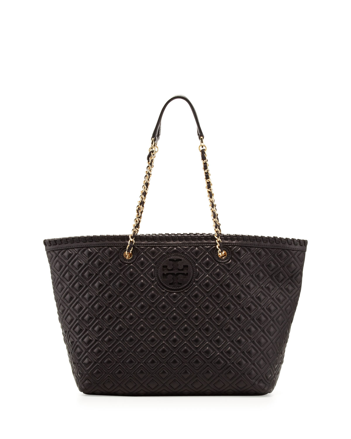 Tory Burch Marion Quilted Tote Bag In Black