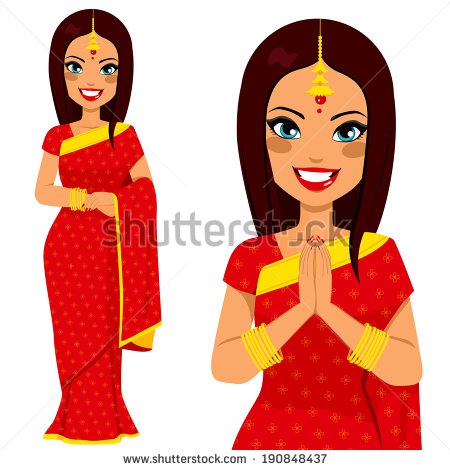 Traditional Indian Woman Holding Hands In Prayer Position And Full