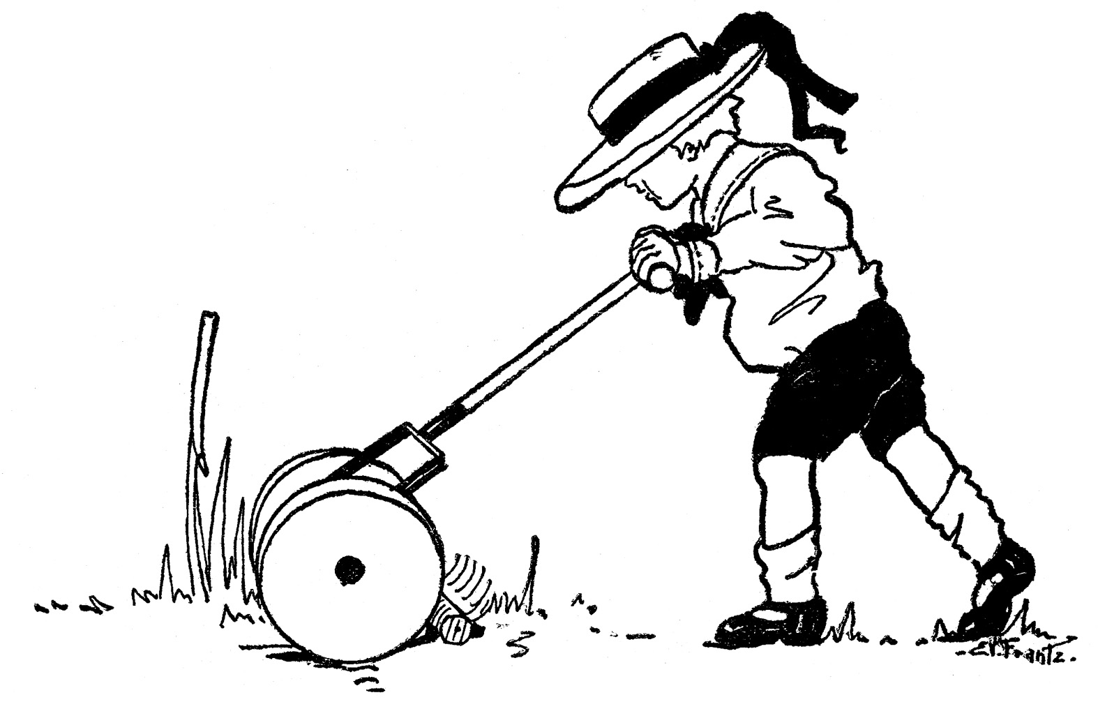 Vintage Summer Clip Art   Boy With Lawn Mower   The Graphics Fairy