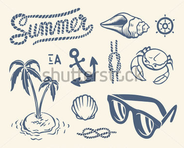 Vintage Summer Collection Of Nautical Icons Symbols And Illustrations