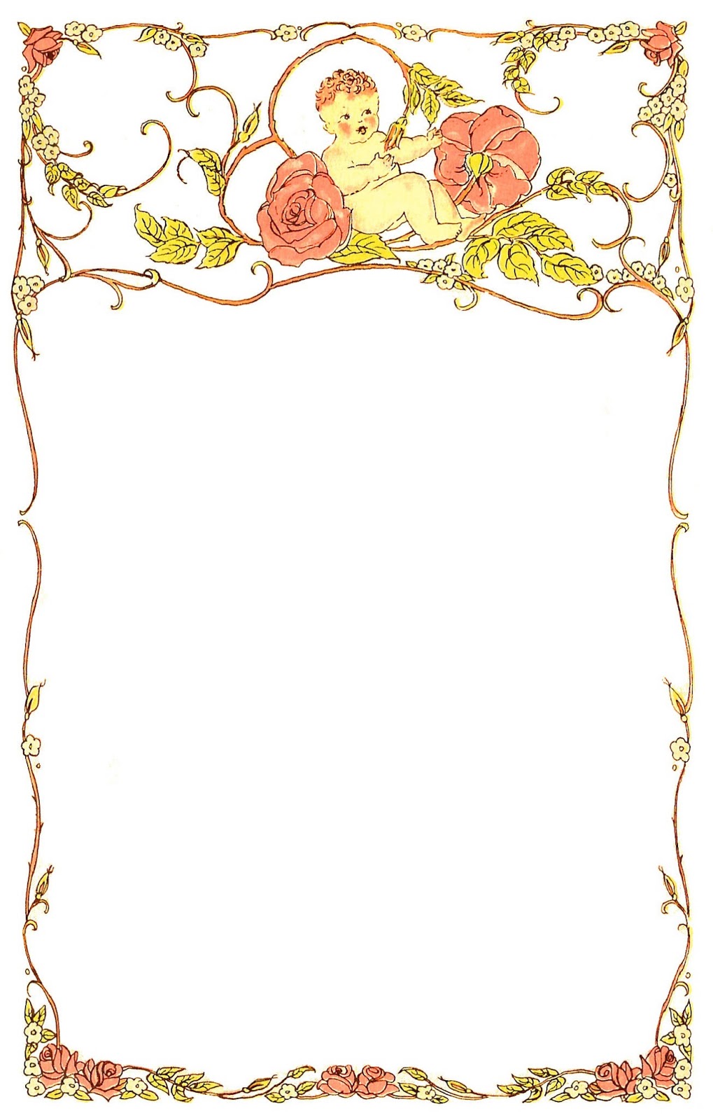 Antique Images  Free Printable Digital Frame  Baby And Roses Design