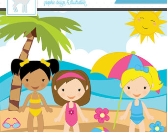 Babies Kids Cute Digita L Clipart   Commercial Use Ok   Beach Clipart    