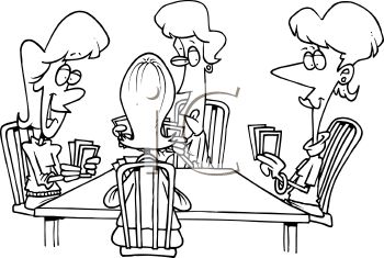 Black And White Cartoon Of A Bunch Of Ladies Playing A Game Of Bridge