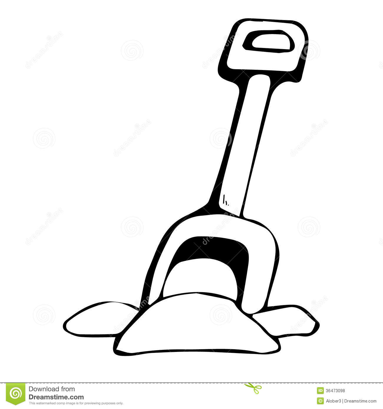 Black And White Hand Drawn Sketch Of A Toy Shovel Digging Into The