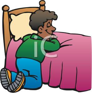 Boy Saying Bed Time Prayers   Royalty Free Clipart Picture