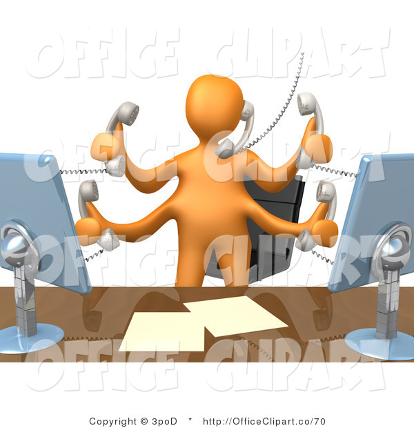 Clip Art Of A Busy Orange Employee Man Standing In Front Of Their Desk