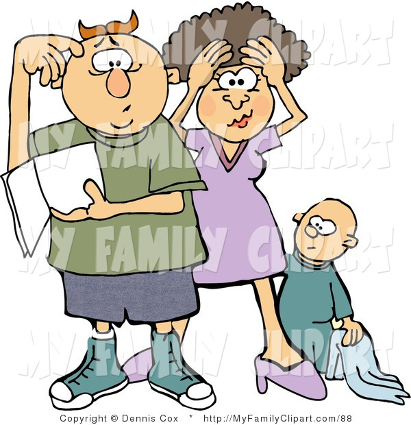 Clip Art Of A Frustrated New Mom And Dad Trying To Figure Out How To    