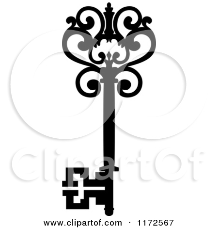 Clipart Of A Black And White Antique Skeleton Key 17   Royalty Free