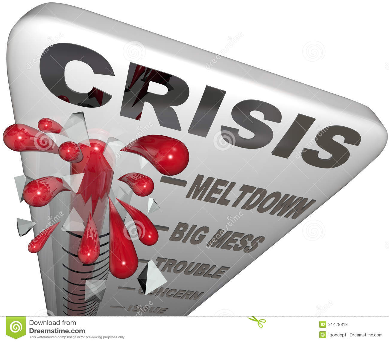 Crisis Thermometer Meltdown Mess Trouble Emergency Words Royalty Free