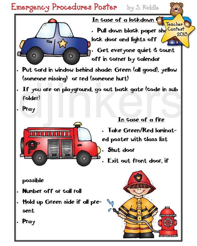 Emergency Procedures Poster Fireman Police Clip Art