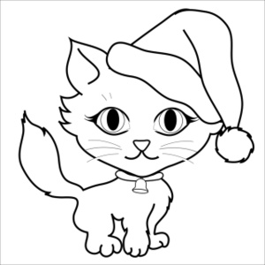 Free Cat Clip Art Image  Coloring Page Of A Cute Little Kitten Wearing