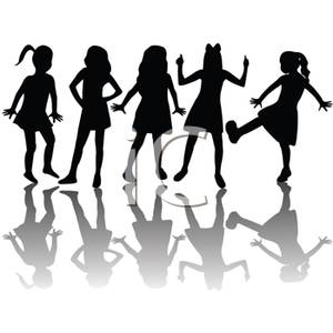 Group Of Girls Playing With Their Shadows   Royalty Free Clipart    