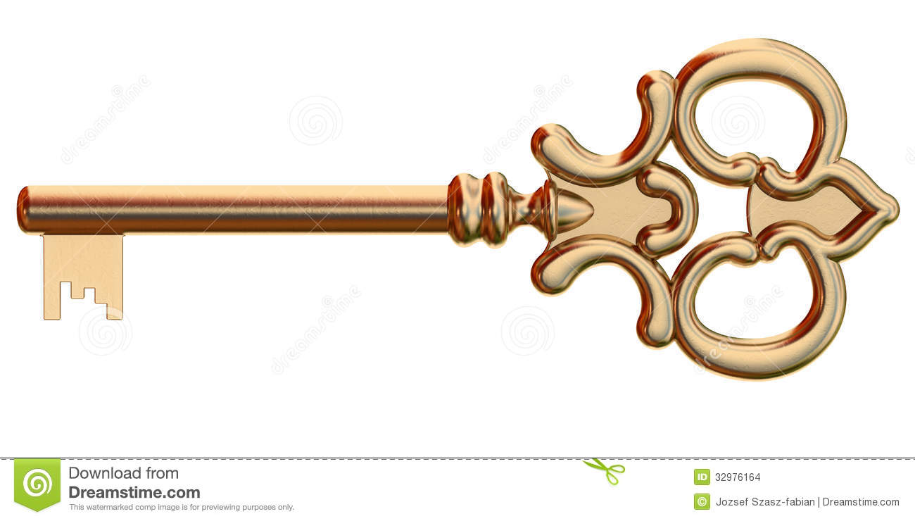 High Resolution 3d Rendering Of An Old Fashioned Golden Key 