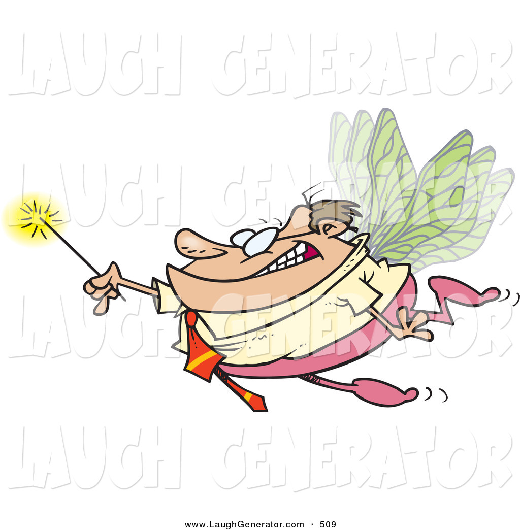 Humorous Clip Art Of A Caucasian Business Man Office Fairy With Wings