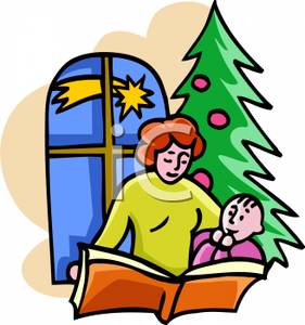 Mother Reading A Story To Her Son On Christmas Eve A Shooting Star