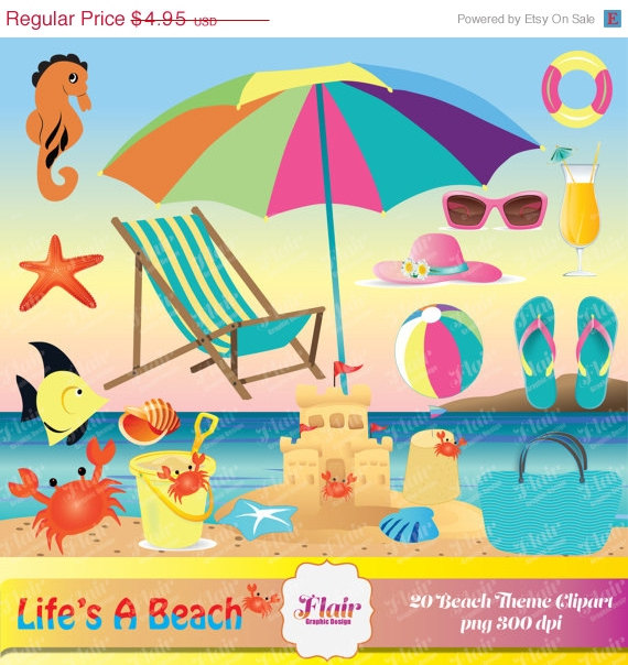 Off Life S A Beach Digital Clipart Pack Summer Clipart Beach Clipart    