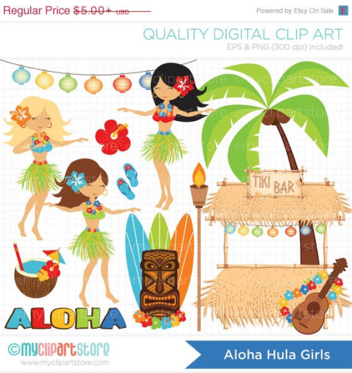 Sale   Aloha Hula Girls   Luau   Tiki Clip Art   Digital Clipart    