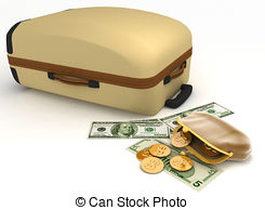 Suitcase And Open Purse With Money Stock Illustration