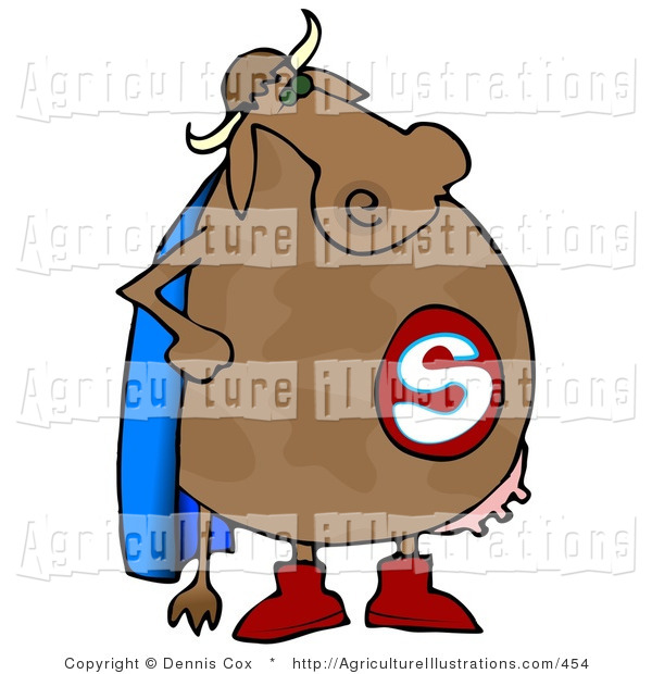 Agriculture Clipart Of A Superhero Cow With A Blue Cape And Udders