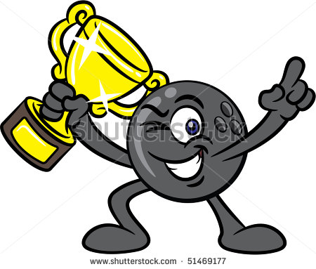 Cartoon Illustration Of A Bowling Mascot Character With A Trophy