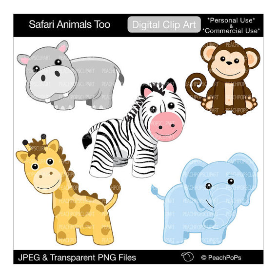 Clip Art Jungle Digital Clipart Monkey Zebra Giraffe Elephant   Safari