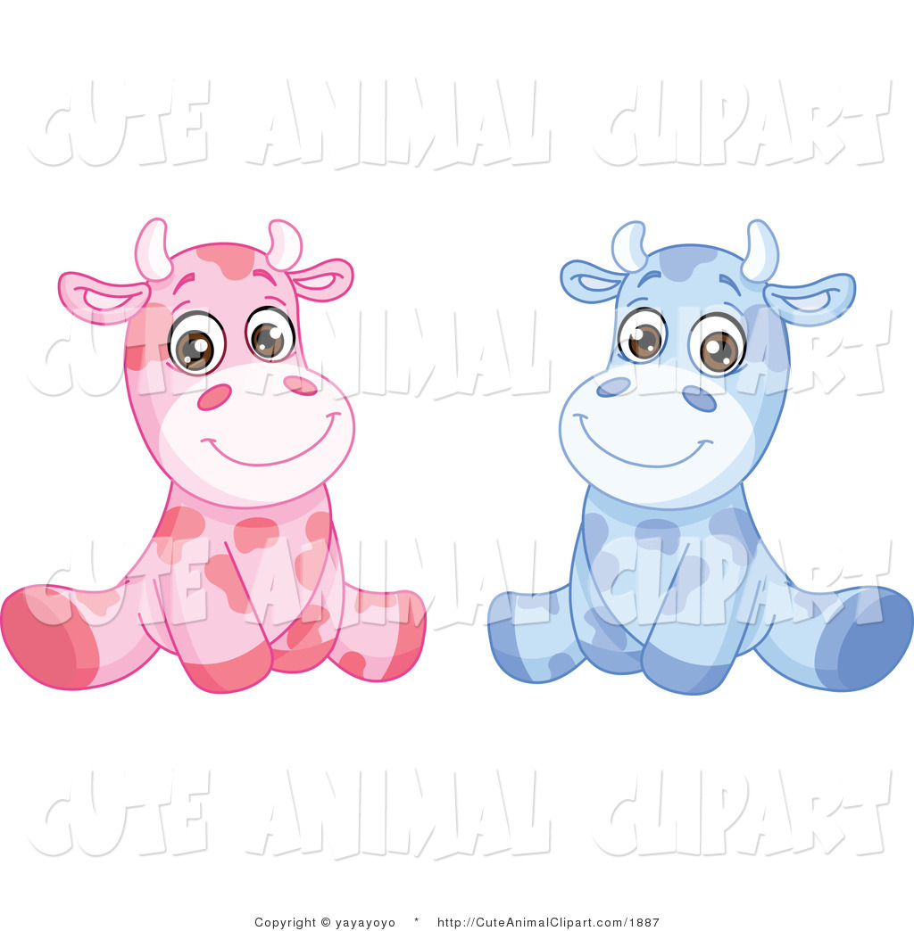 Clip Art Of Pink And Blue Baby Cows Sitting By Yayayoyo    1887