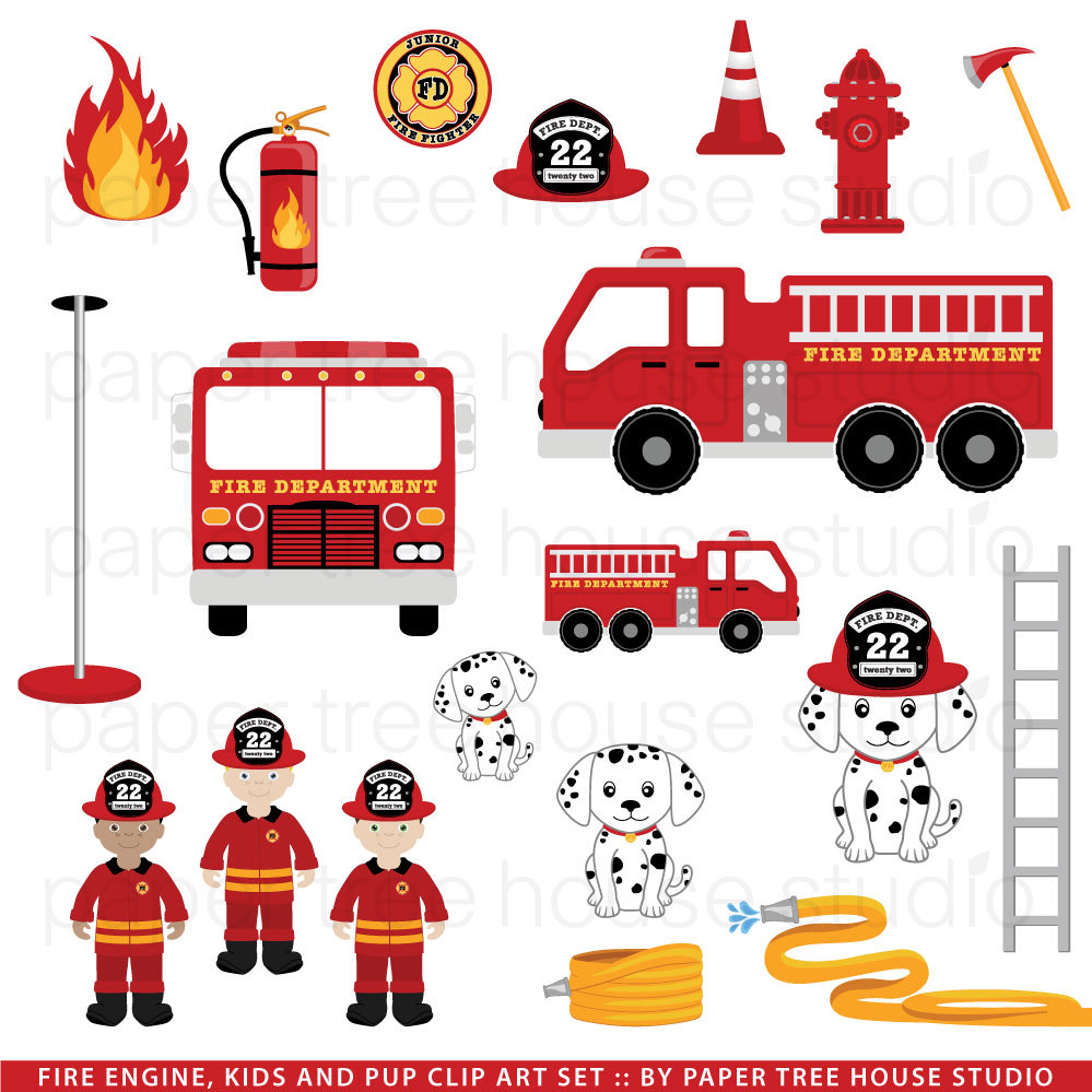 Clip Art Set Fire Station Truck And By Papertreehousestudio