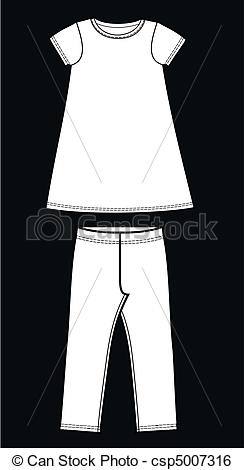 Clip Art Vector Of Girls Top And Leggings   Girls Set A Garment Sketch