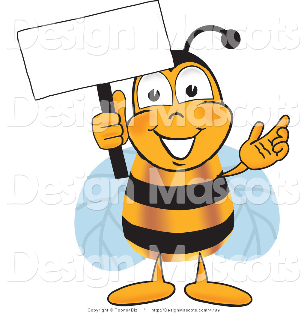 Clipart Of A Bee Mascot Cartoon Character Holding A Sign   Royalty
