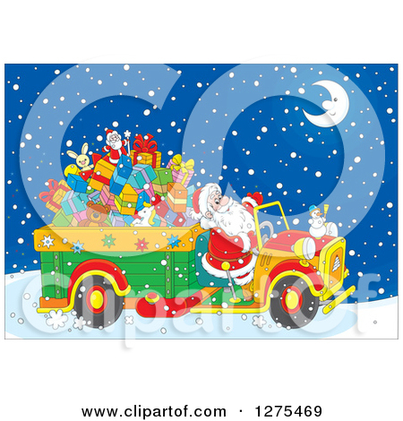 Clipart Of Santa Driving A Truck Full Of Christmas Gifts And Toys