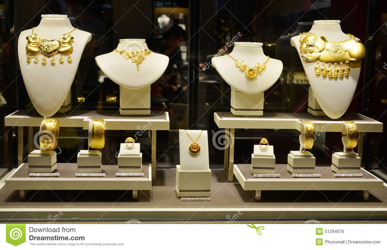 Closeup Of Gold Jewelry Shop Window Editorial Photo   Image  51294976