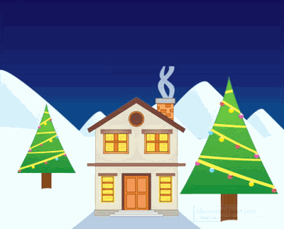 Download House With Snow Christmas Trees Animated Clipart