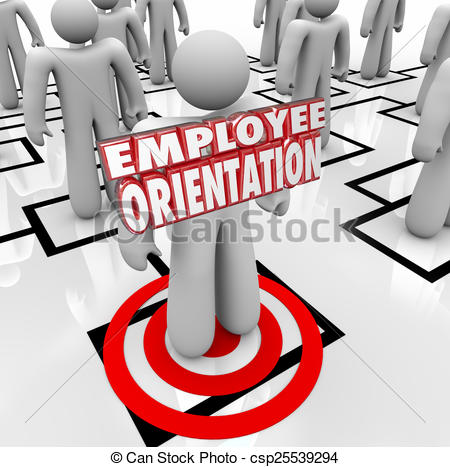 Employee Orientation Words On A New Worker Standing On An Organization
