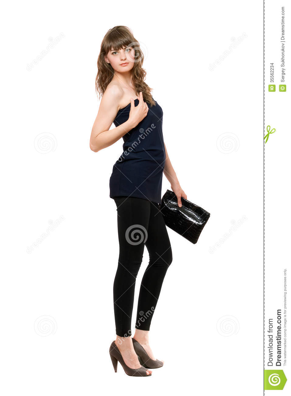 Nice Girl In Black Leggings With A Handbag Stock Images   Image