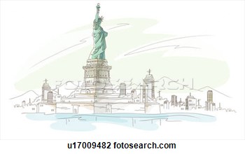Of Liberty New York City New York State Usa View Large Illustration