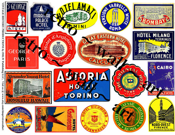     Old World Labels Antique Hotel Labels Paper Embellishment Clipart