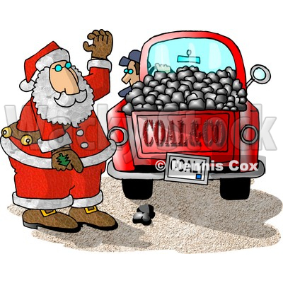 Santa Claus With A Truck Of Coal Ready For Delivery To Bad Boys And