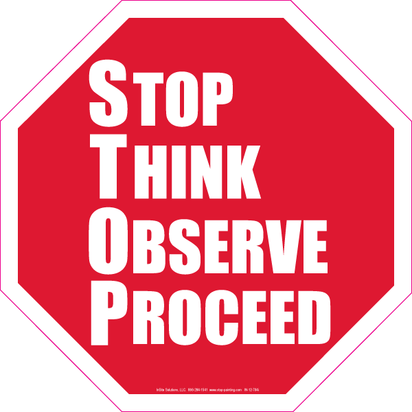Stop And Think Sign Stop Think Observe Proceed
