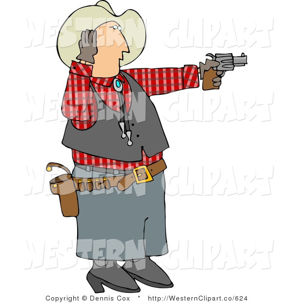 Western Clip Art Of A Cowboy Covering His Ear While Shooting A Loud    