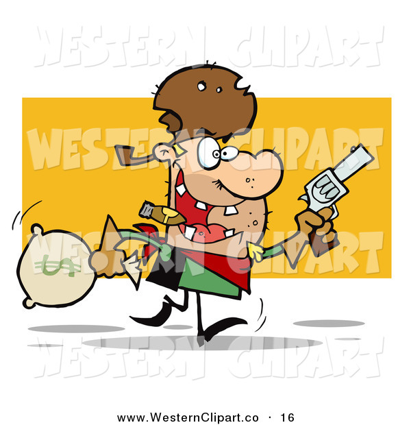Western Clip Art Of A Crazy Western Cowboy Running With A Pistol    
