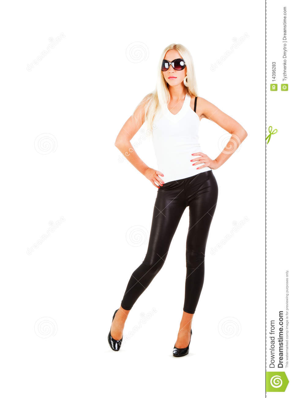 Young Beautiful Fitness Girl In Black Leggings  Isolated On White