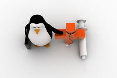 3d Penguin Doctor With Stethoscope Injection And Medical Plus Symbol