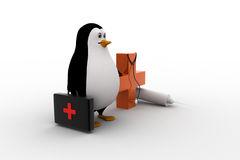 3d Penguin Doctor With Stethoscope Injection And Medical Plus Symbol