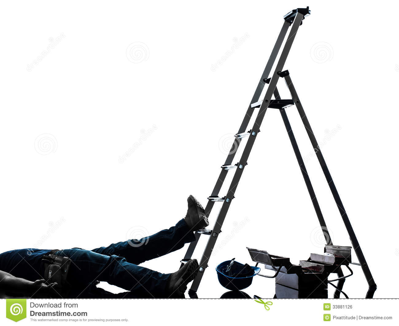 Accident Manual Worker Man Falling From Ladder Silhouette Royalty Free